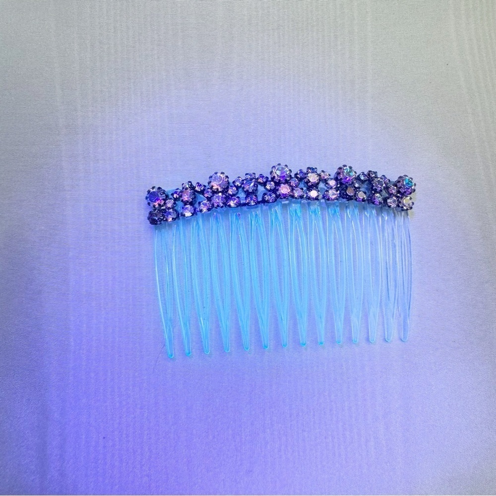 Vintage Aurora Borealis Crystal Rhinestone Side Hair Comb - Picture 4 of 7